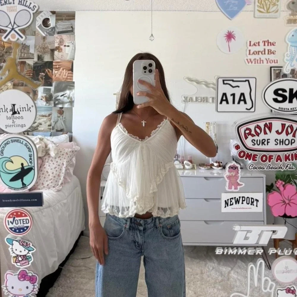 white‎ flowy free people lace top - Picture 2 of 6